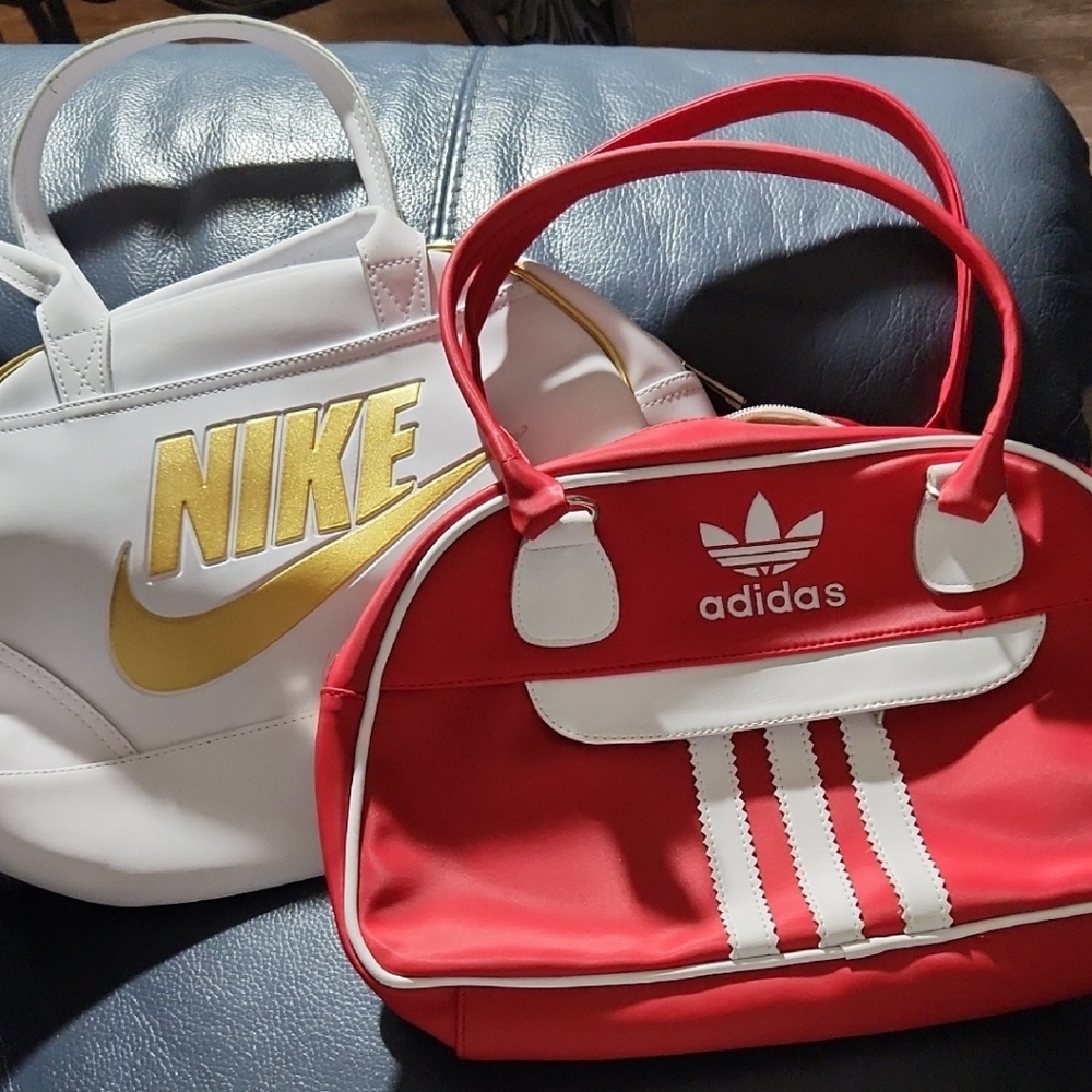Adidas Red and White Women's Bag NWOT and White and Gold Nike Bag Just Novelty